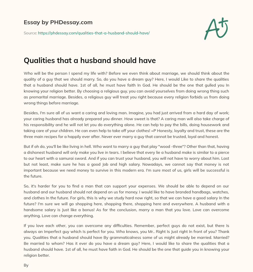 Qualities that a husband should have essay