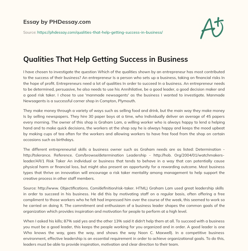 Qualities That Help Getting Success in Business essay