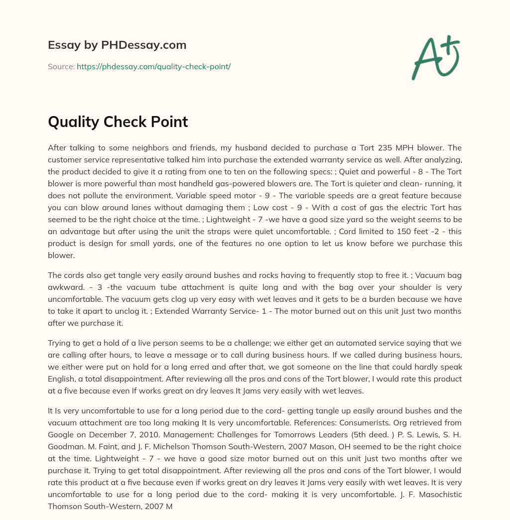 Quality Check Point essay