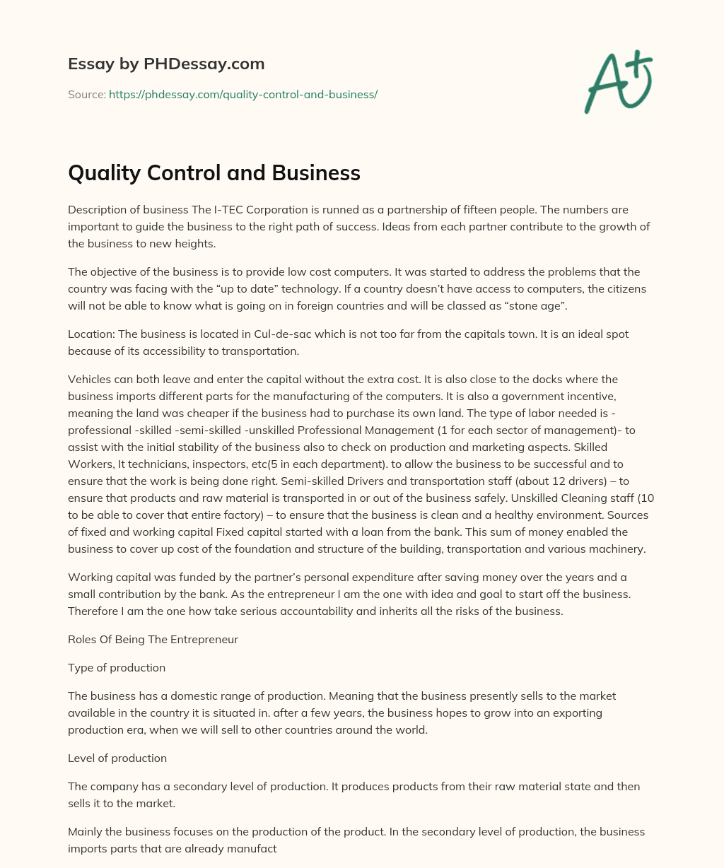 quality control business essay