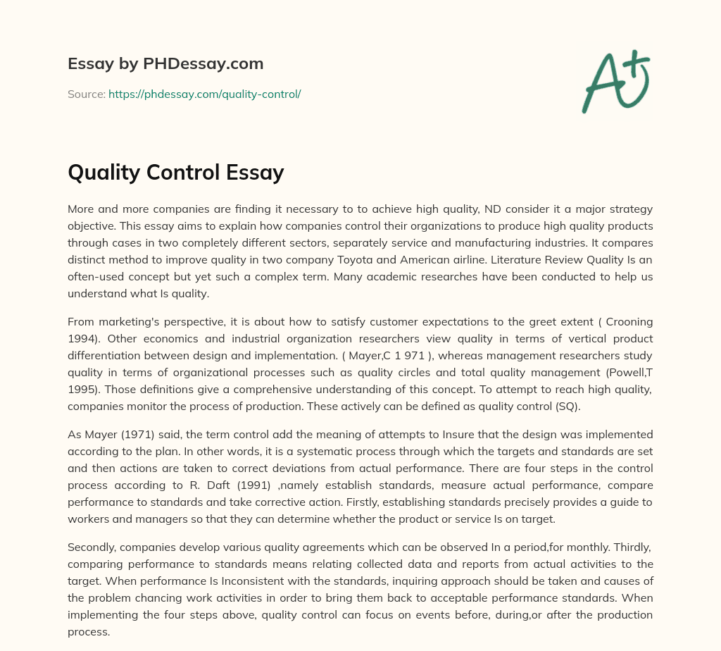 quality control in india essay