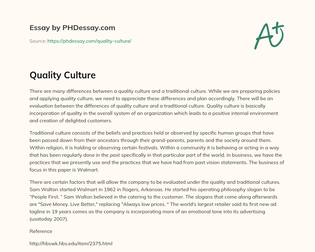 Quality Culture essay