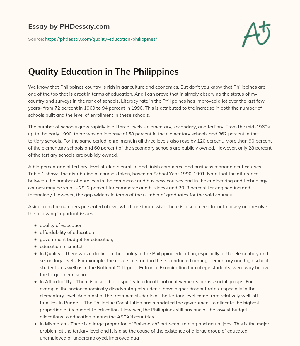 essay about quality education in the philippines