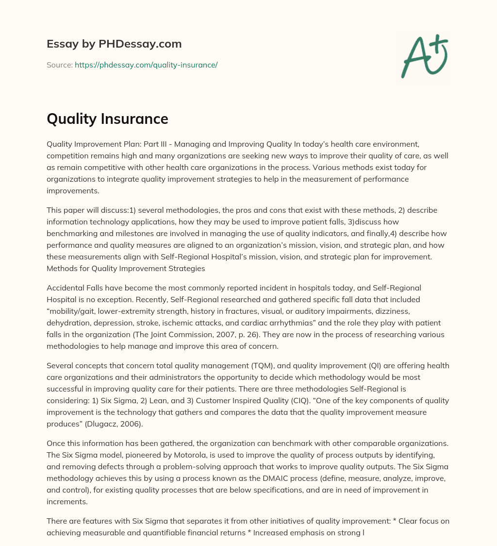 Quality Insurance essay