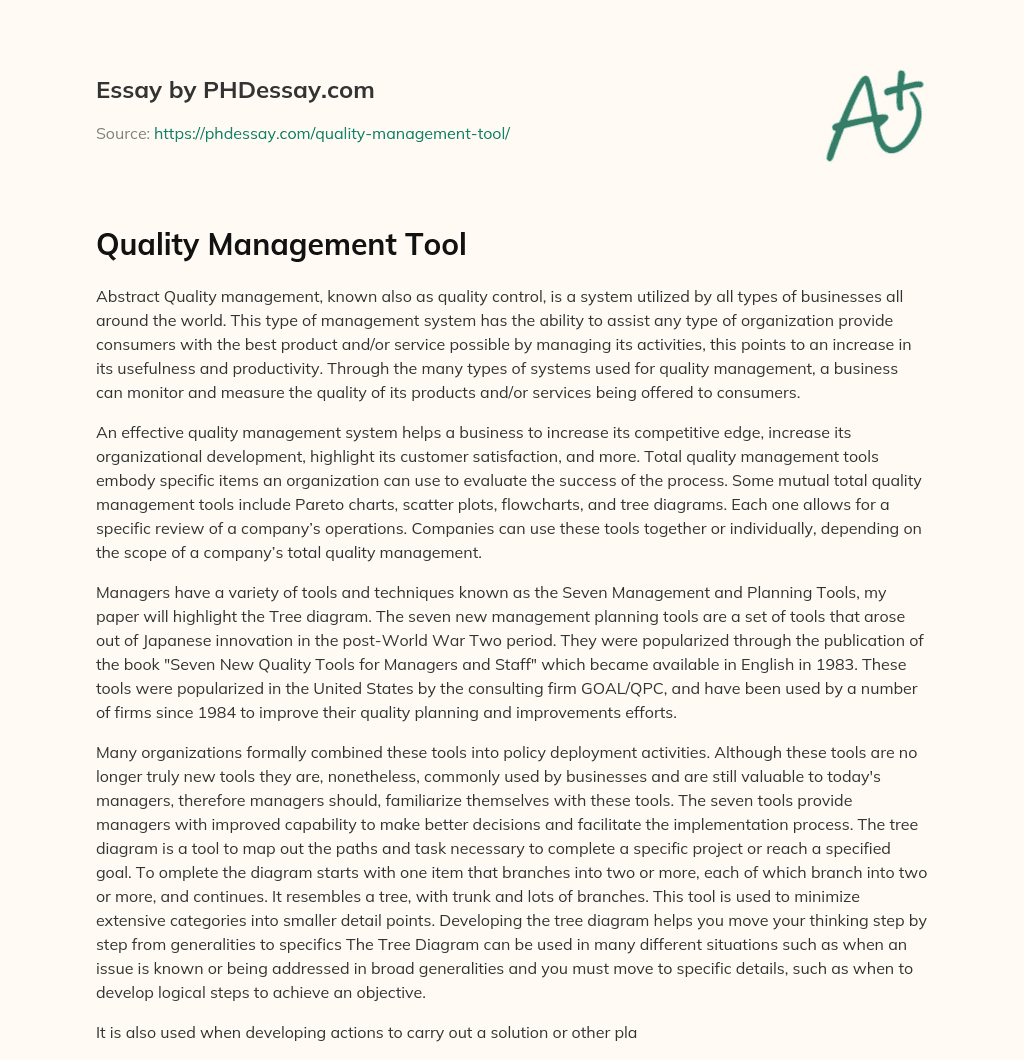 Quality Management Tool essay