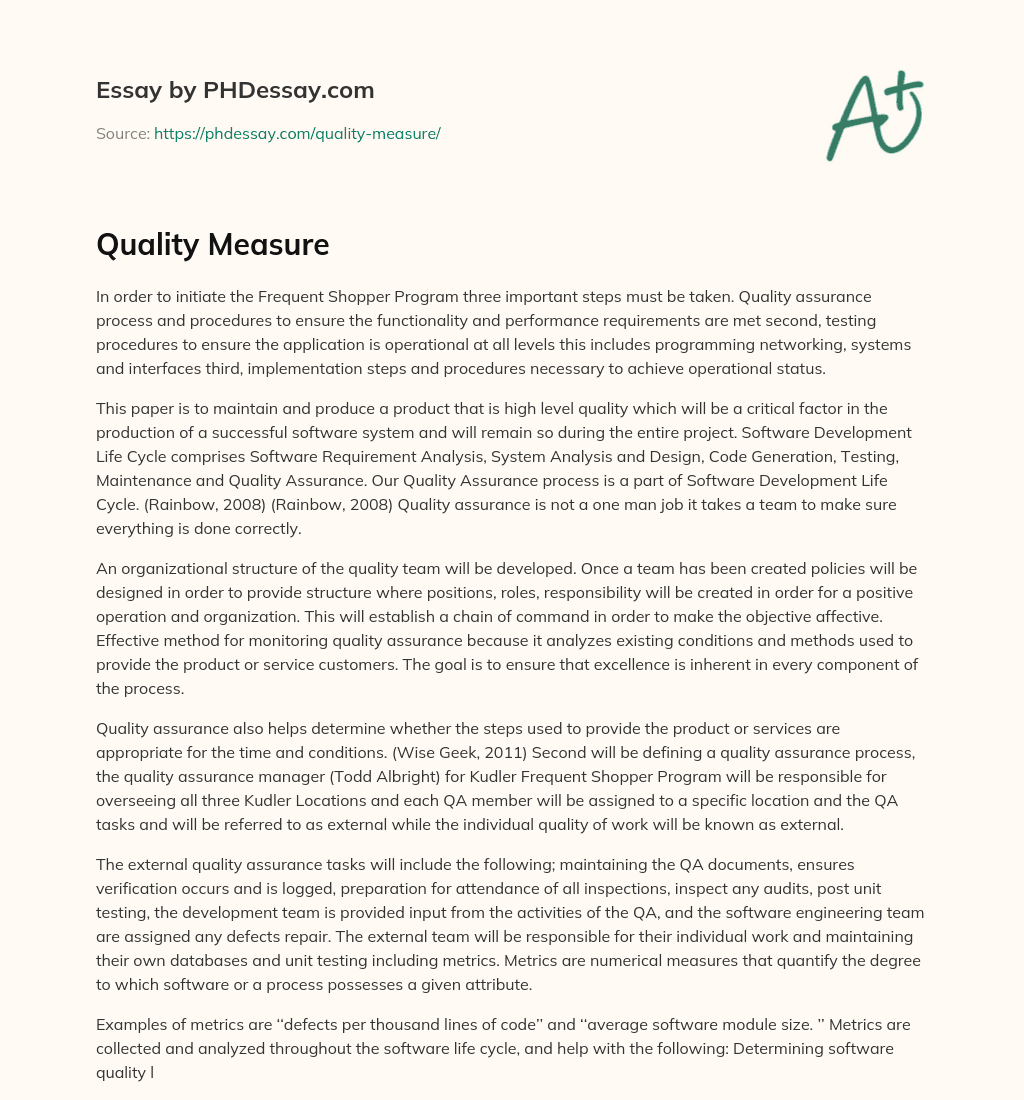 Quality Measure essay