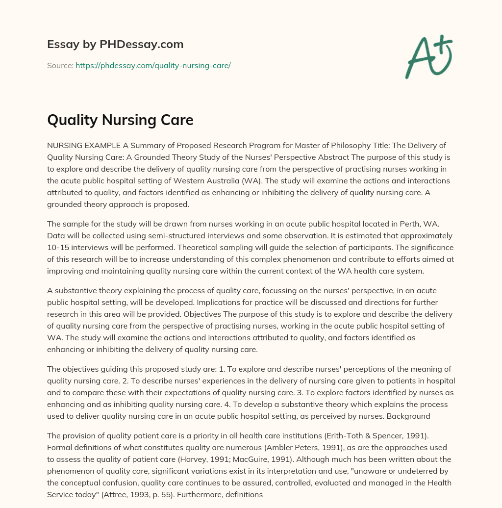 Quality Nursing Care essay