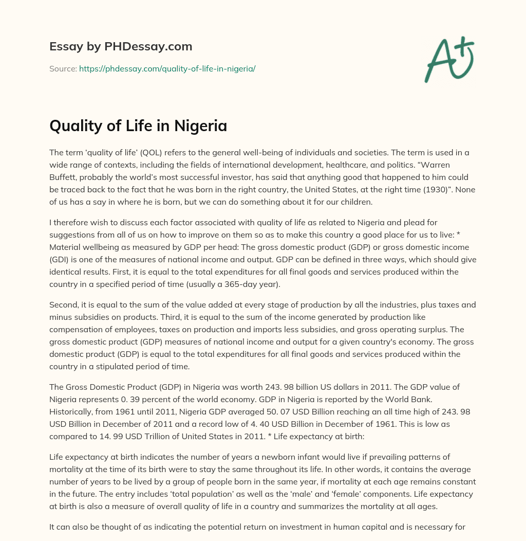 Quality of Life in Nigeria essay