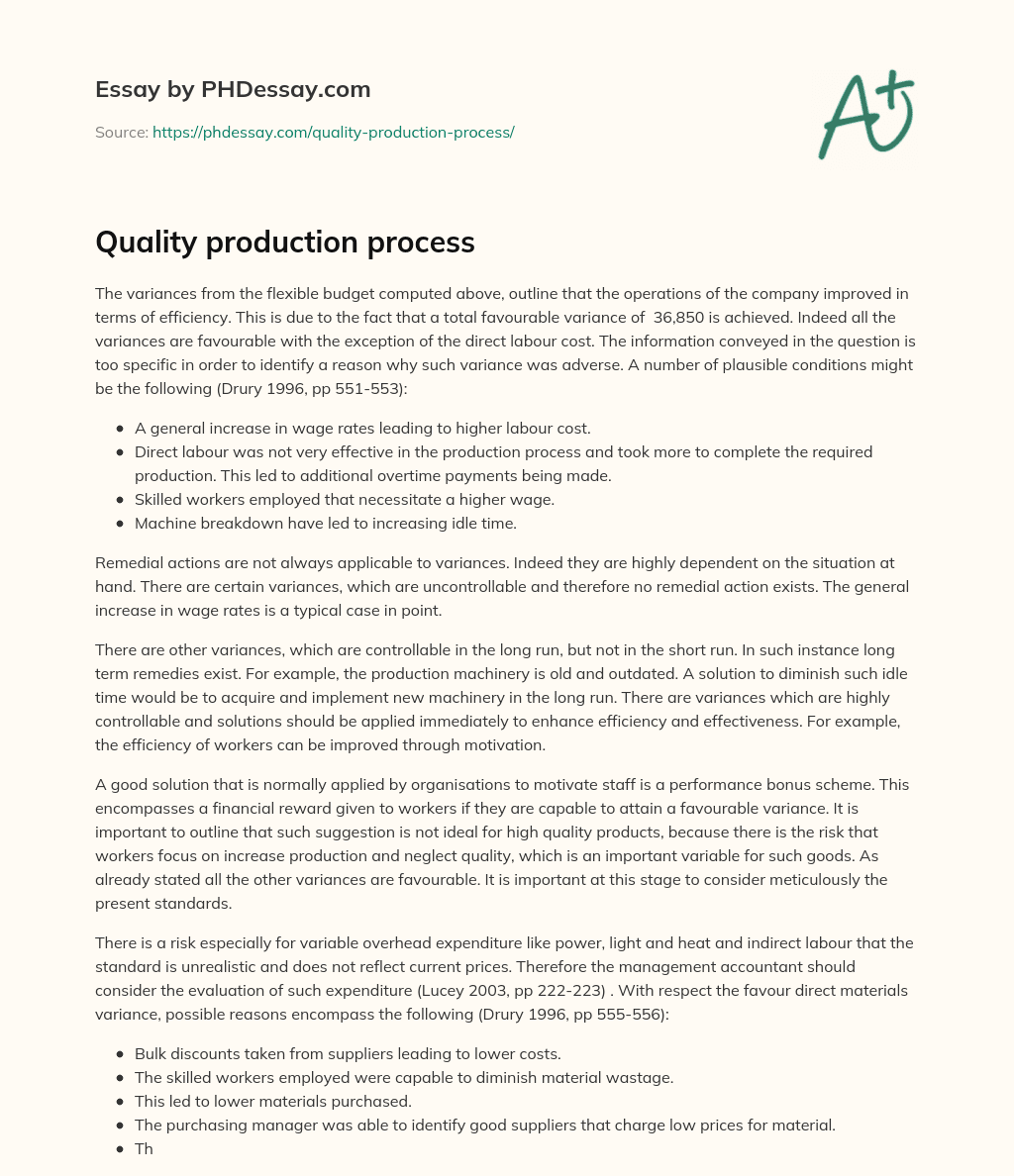 Quality production process essay