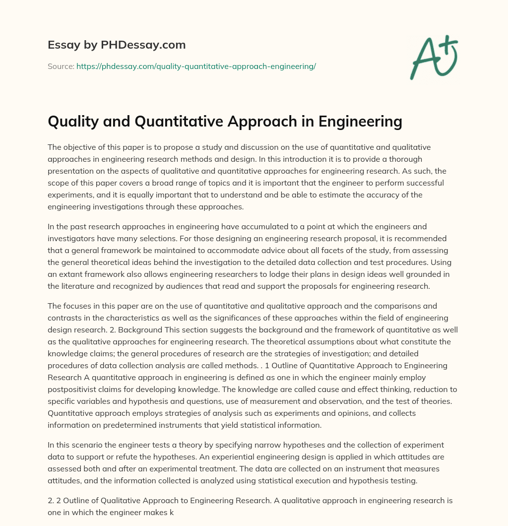 Quality and Quantitative Approach in Engineering essay