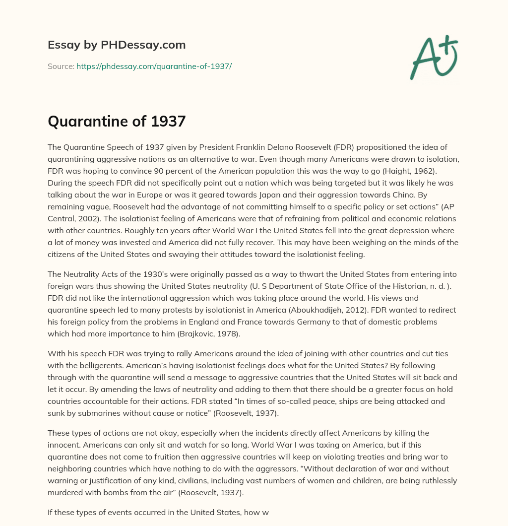 Quarantine of 1937 essay