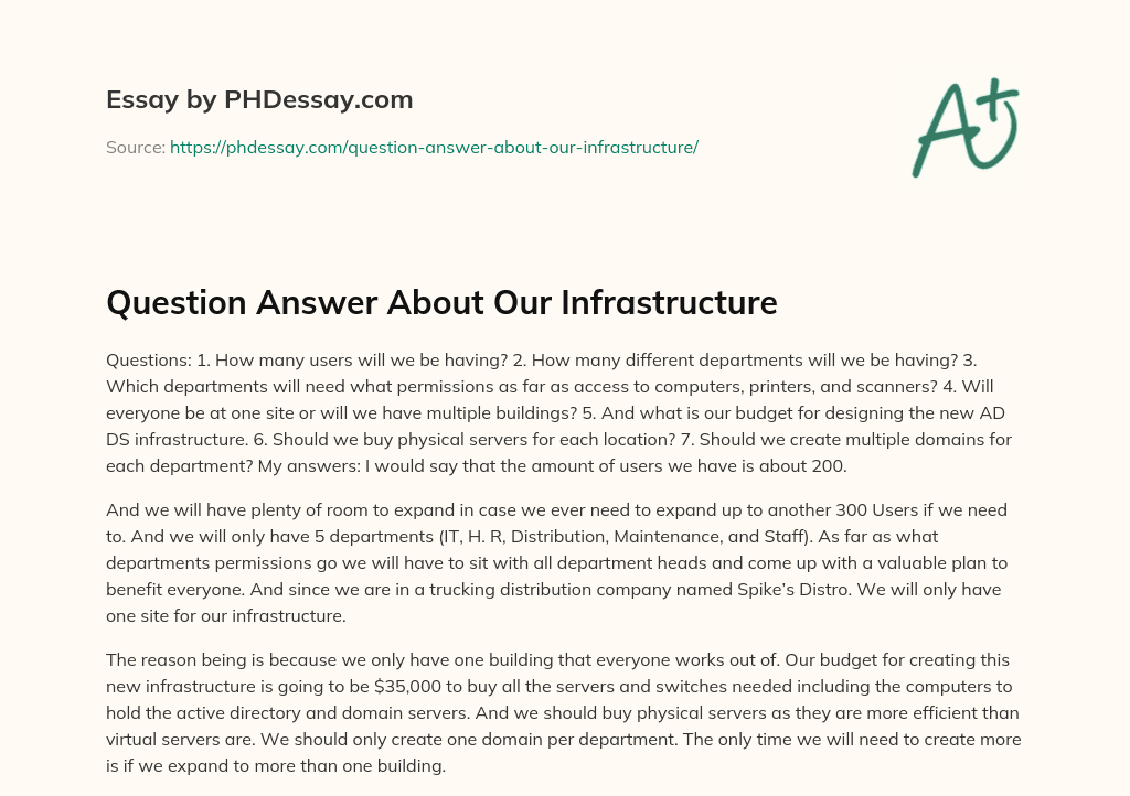 Question Answer About Our Infrastructure essay