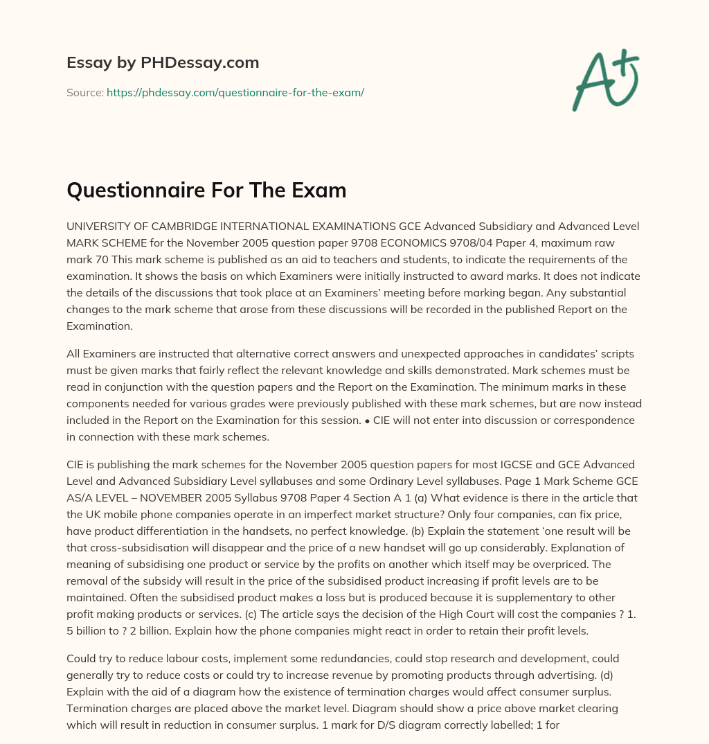 Questionnaire For The Exam essay