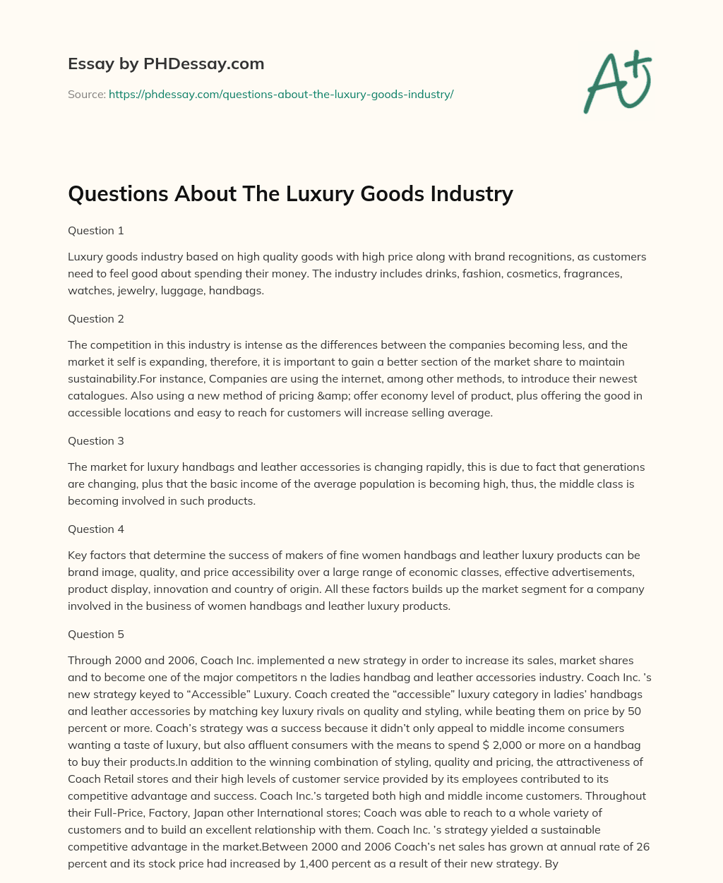Questions About The Luxury Goods Industry essay