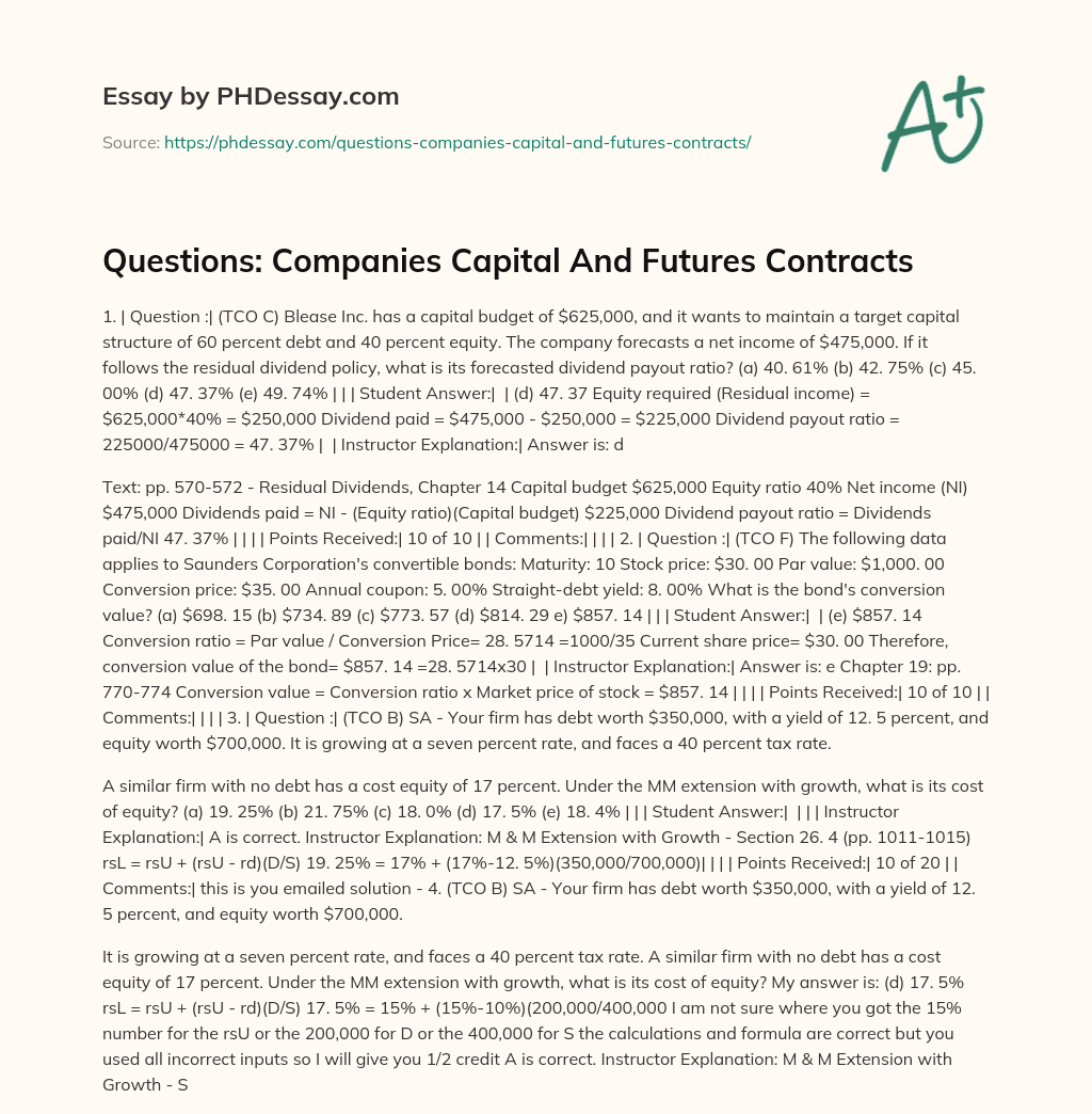 Questions: Companies Capital And Futures Contracts essay