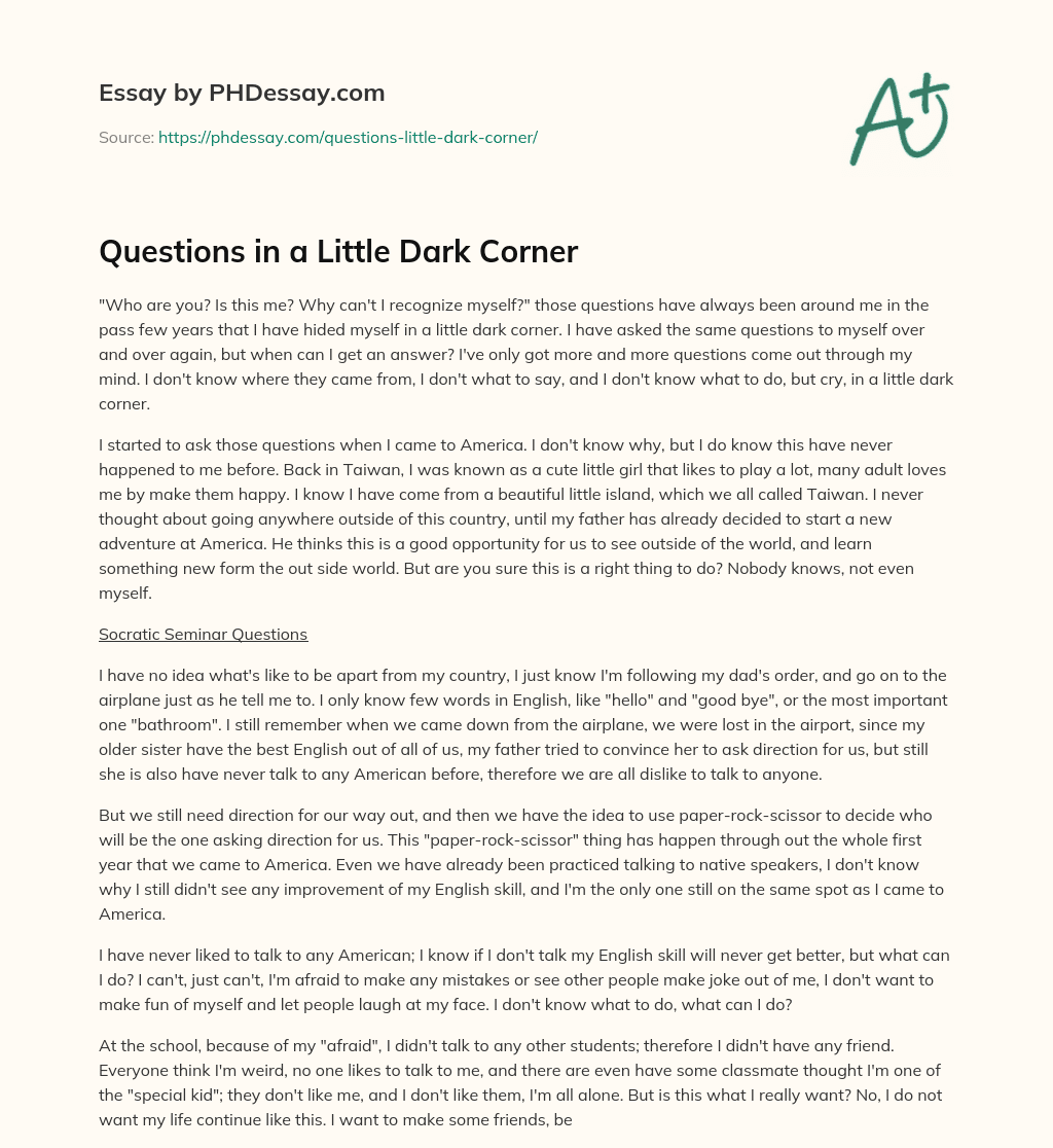 Questions in a Little Dark Corner essay