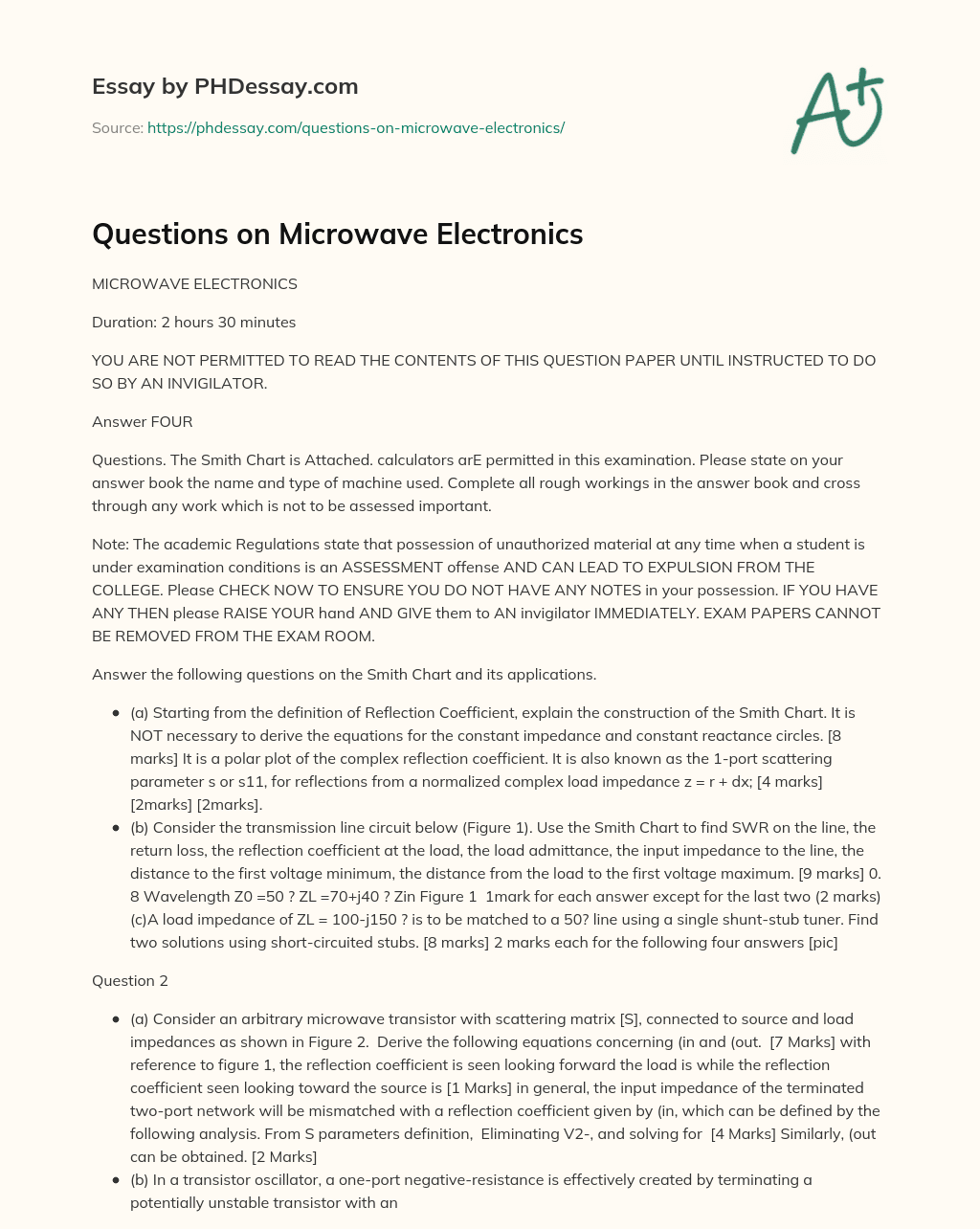 Questions on Microwave Electronics essay