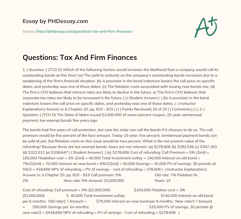 Questions: Tax And Firm Finances essay