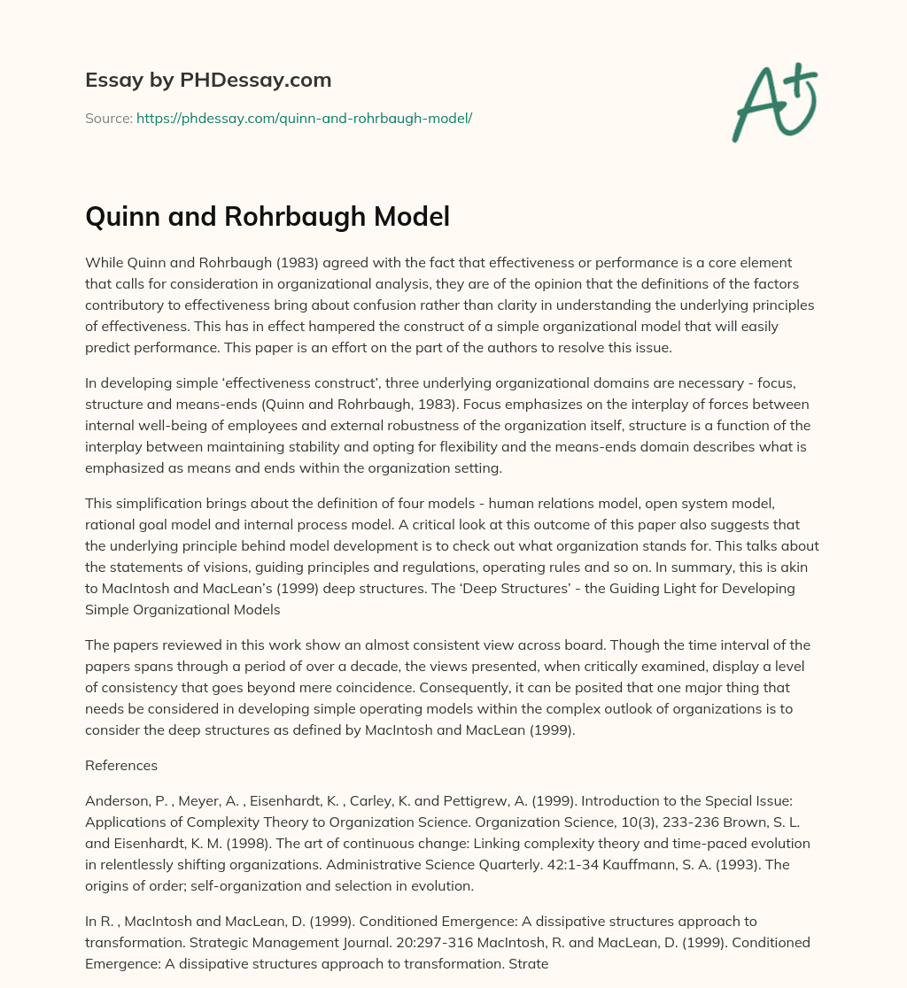 Quinn and Rohrbaugh Model essay