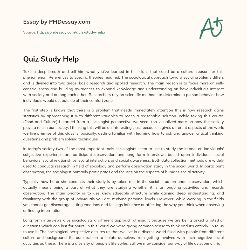Quiz Study Help essay