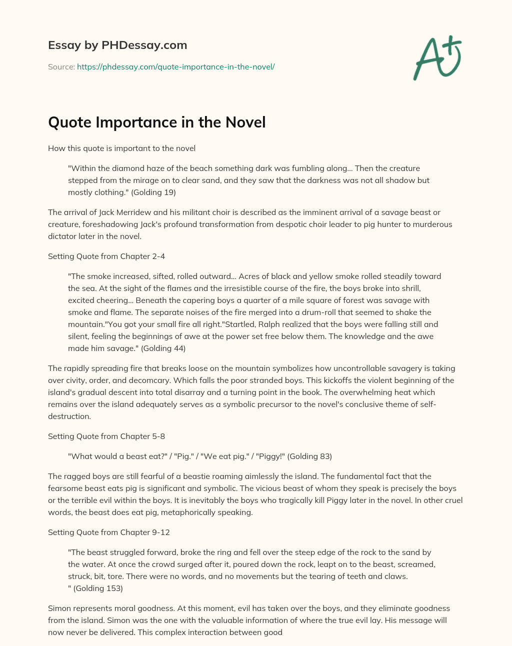 Quote Importance in the Novel essay