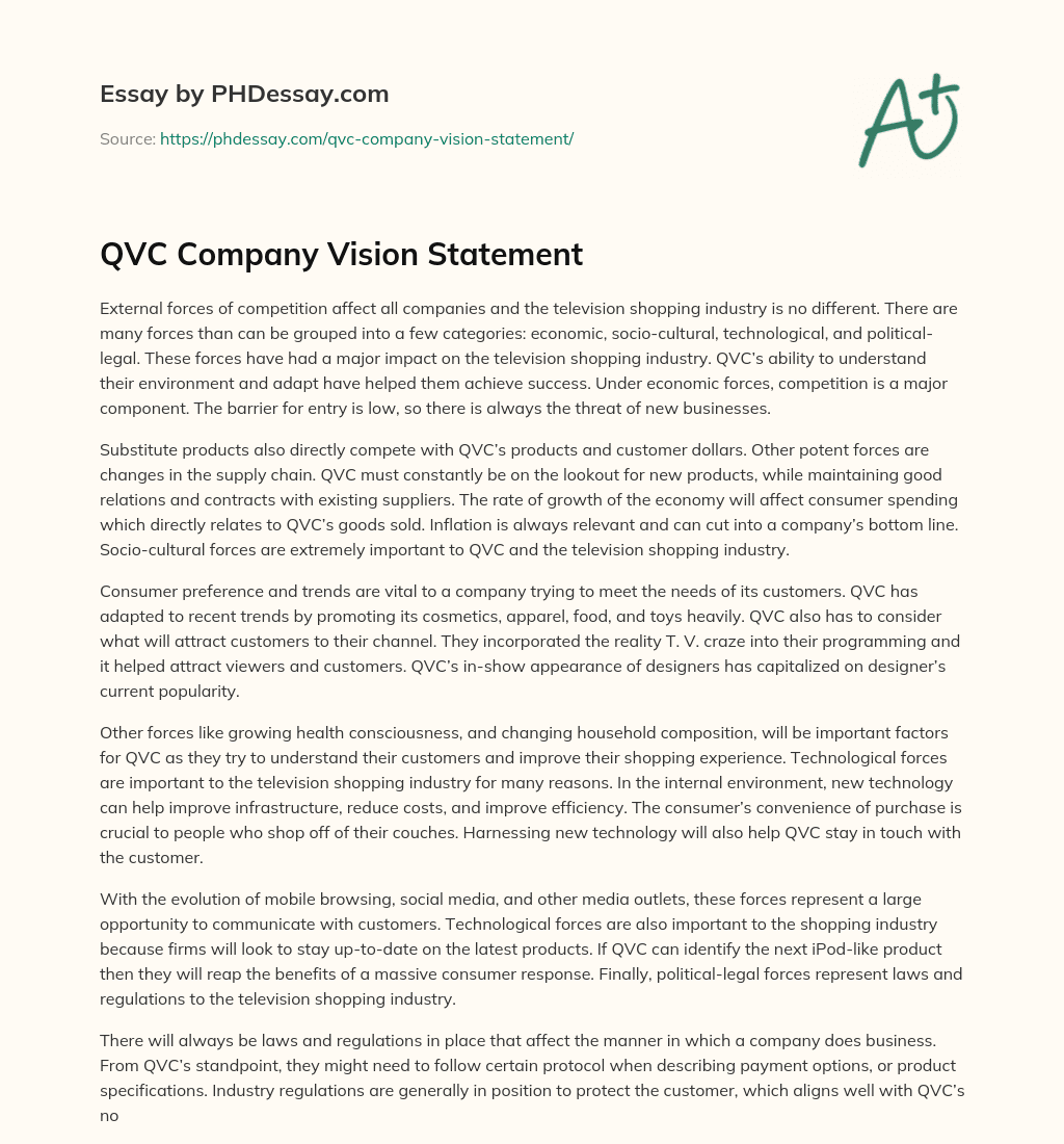 QVC Company Vision Statement (500 Words) - PHDessay.com