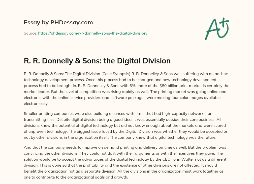 R. R. Donnelly & Sons: the Digital Division essay