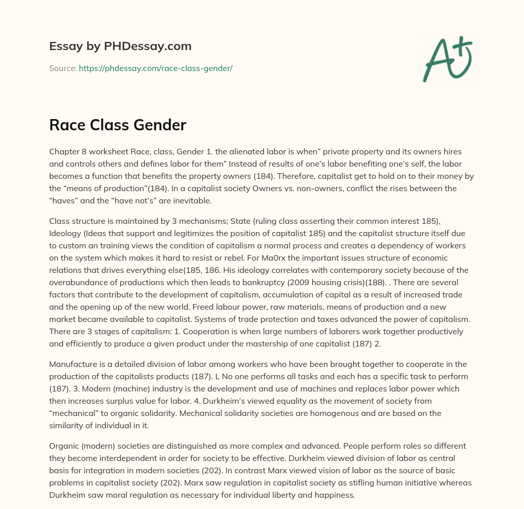 essay on race and gender