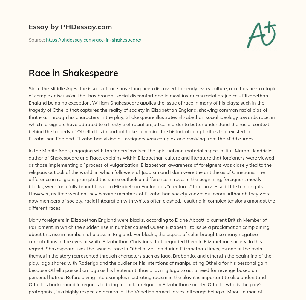 Race in Shakespeare essay