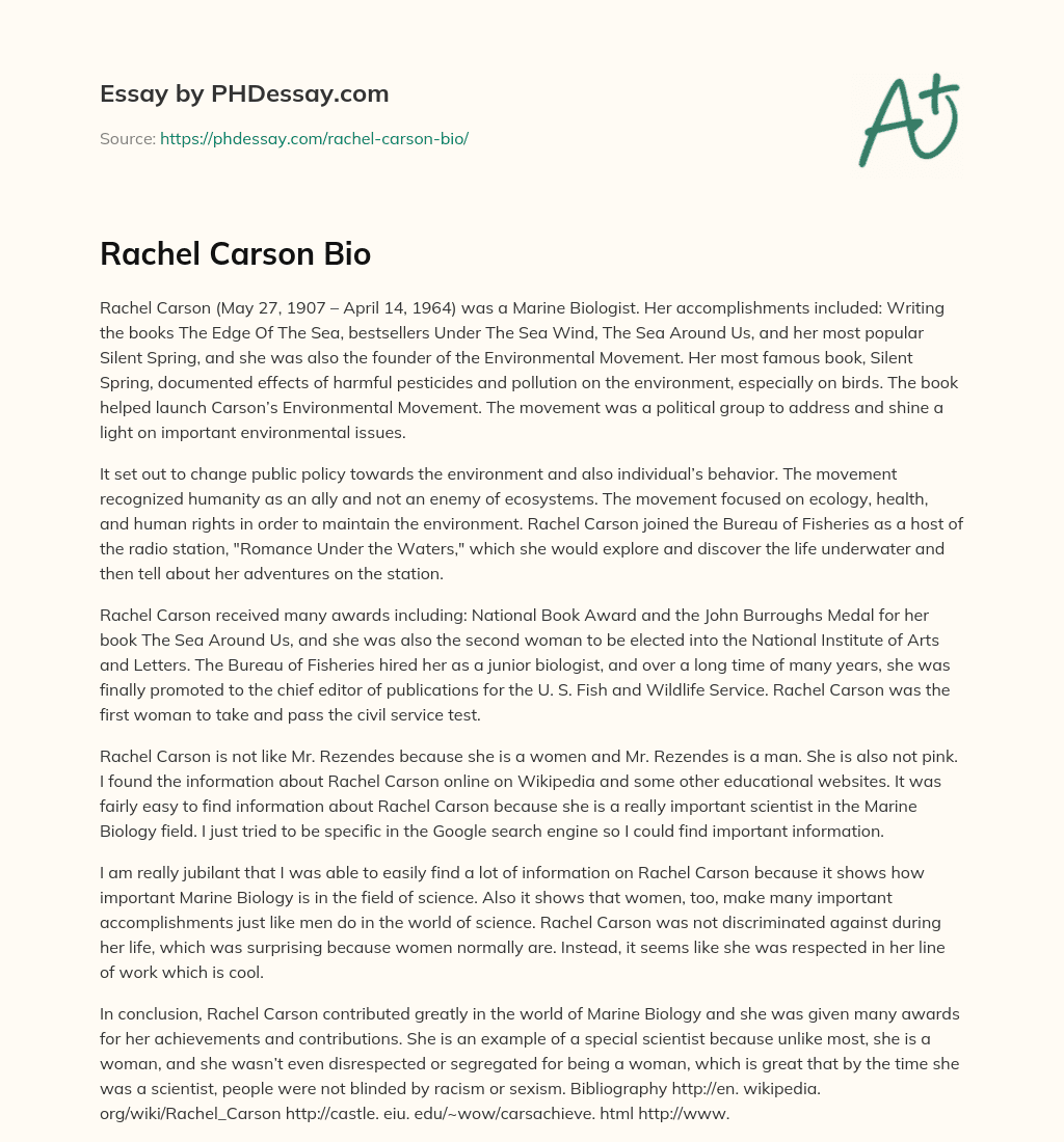 Rachel Carson Bio essay
