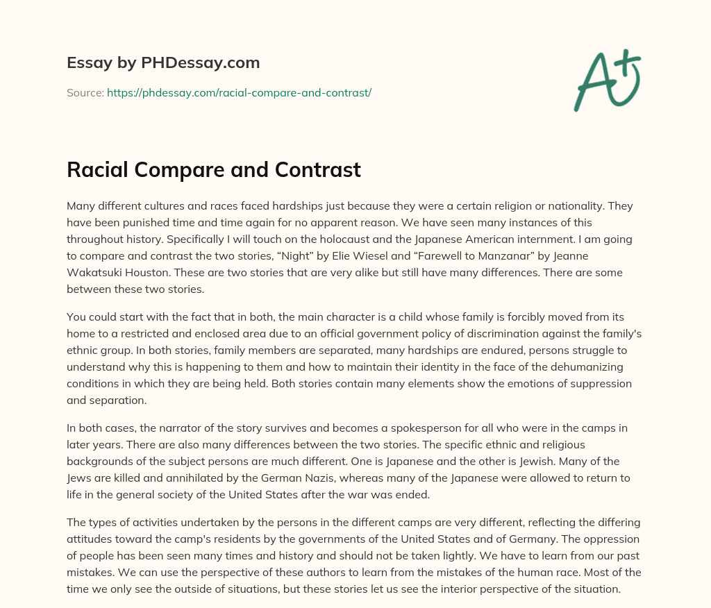 Racial Compare and Contrast essay