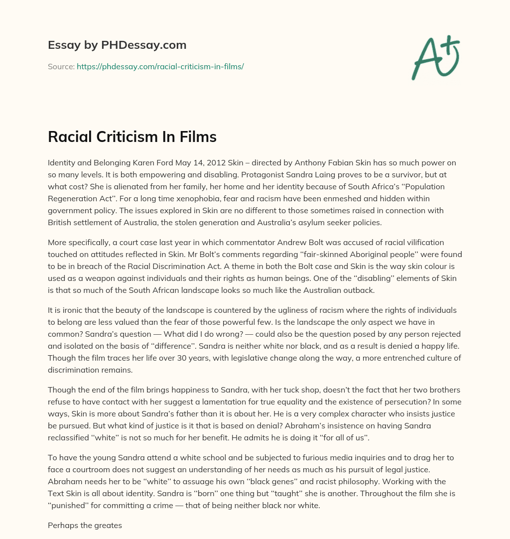 Racial Criticism In Films essay