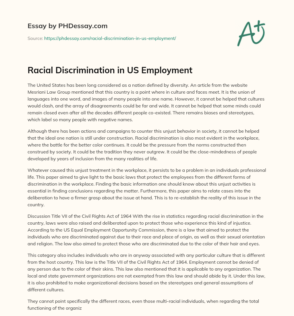 Racial Discrimination in US Employment essay