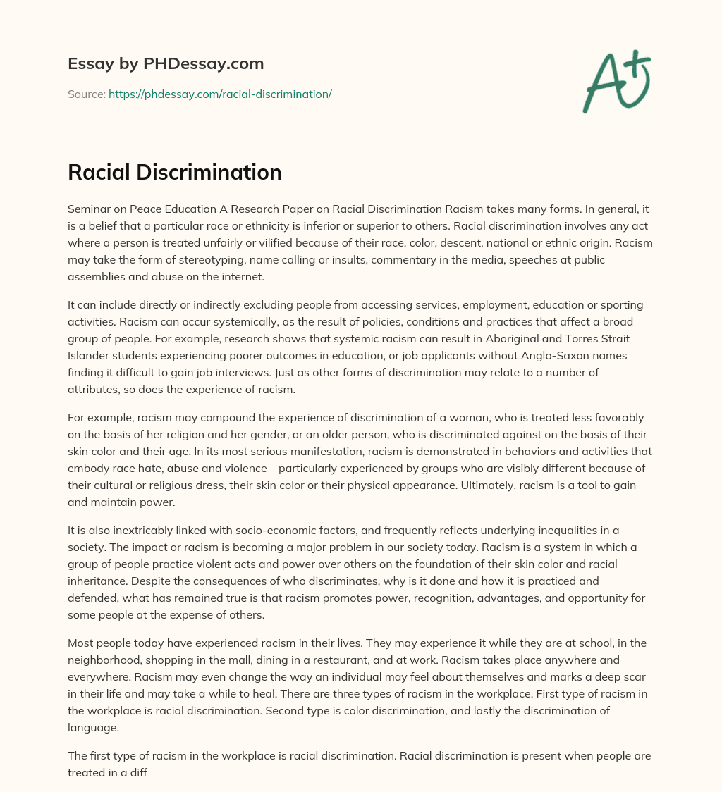 Racial Discrimination essay