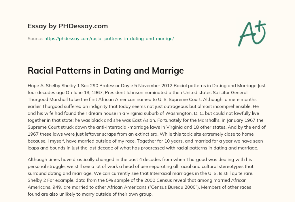 Racial Patterns in Dating and Marrige essay