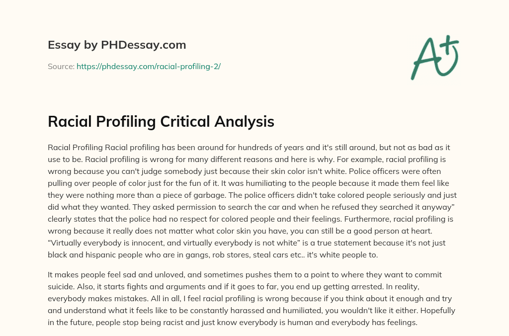 Racial Profiling Critical Analysis essay