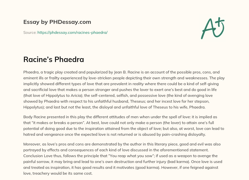 Racine’s Phaedra essay