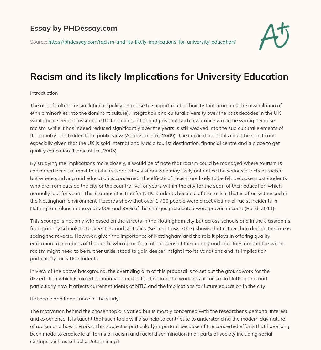 Racism and its likely Implications for University Education essay