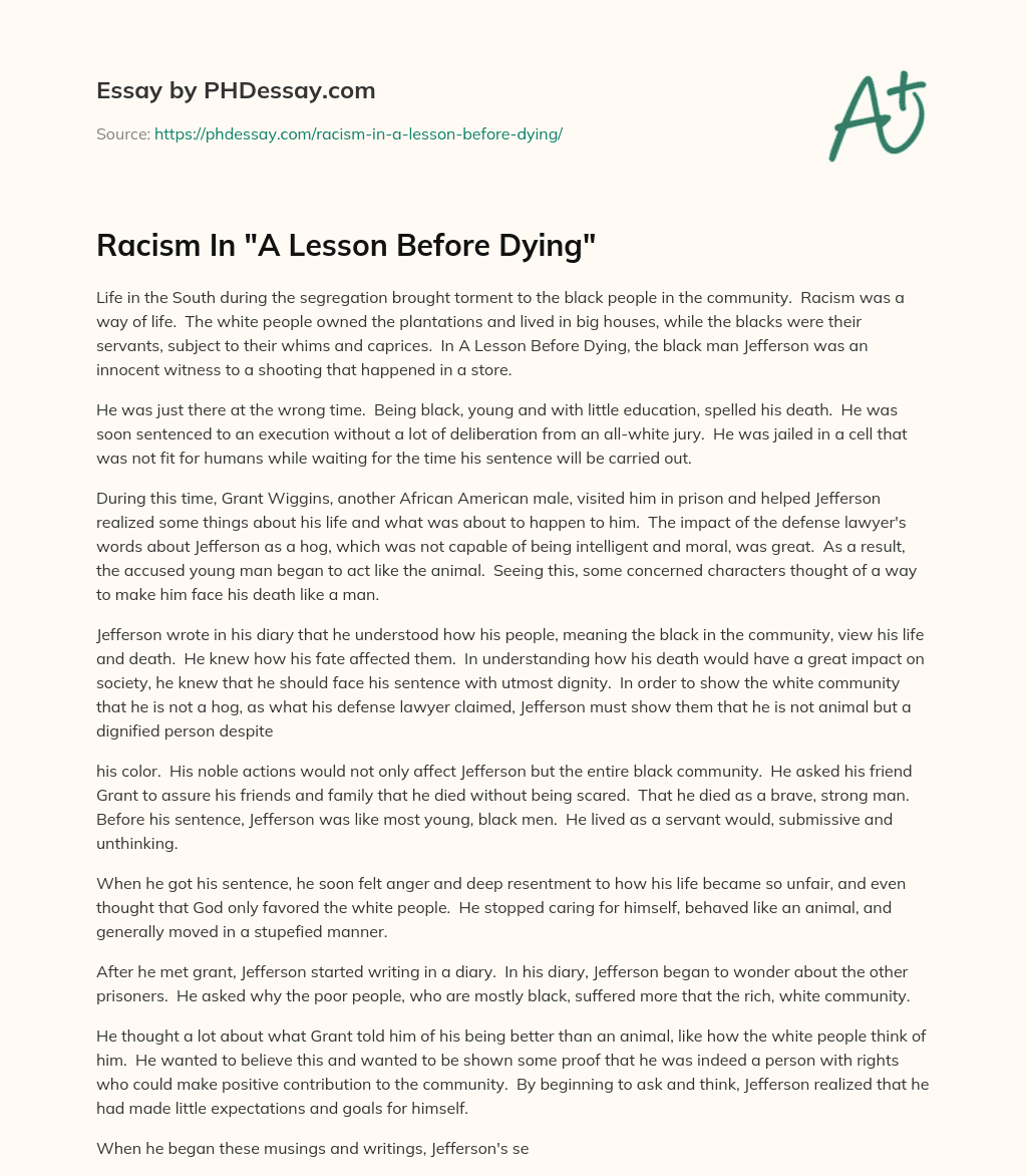 Racism In “A Lesson Before Dying” essay