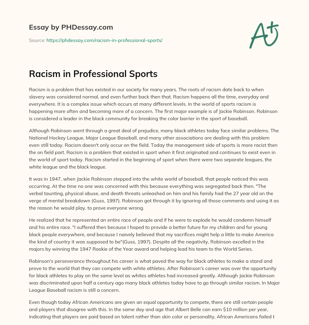 Racism in Professional Sports essay