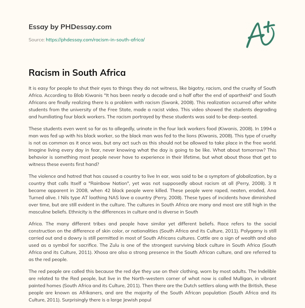 Racism in South Africa essay