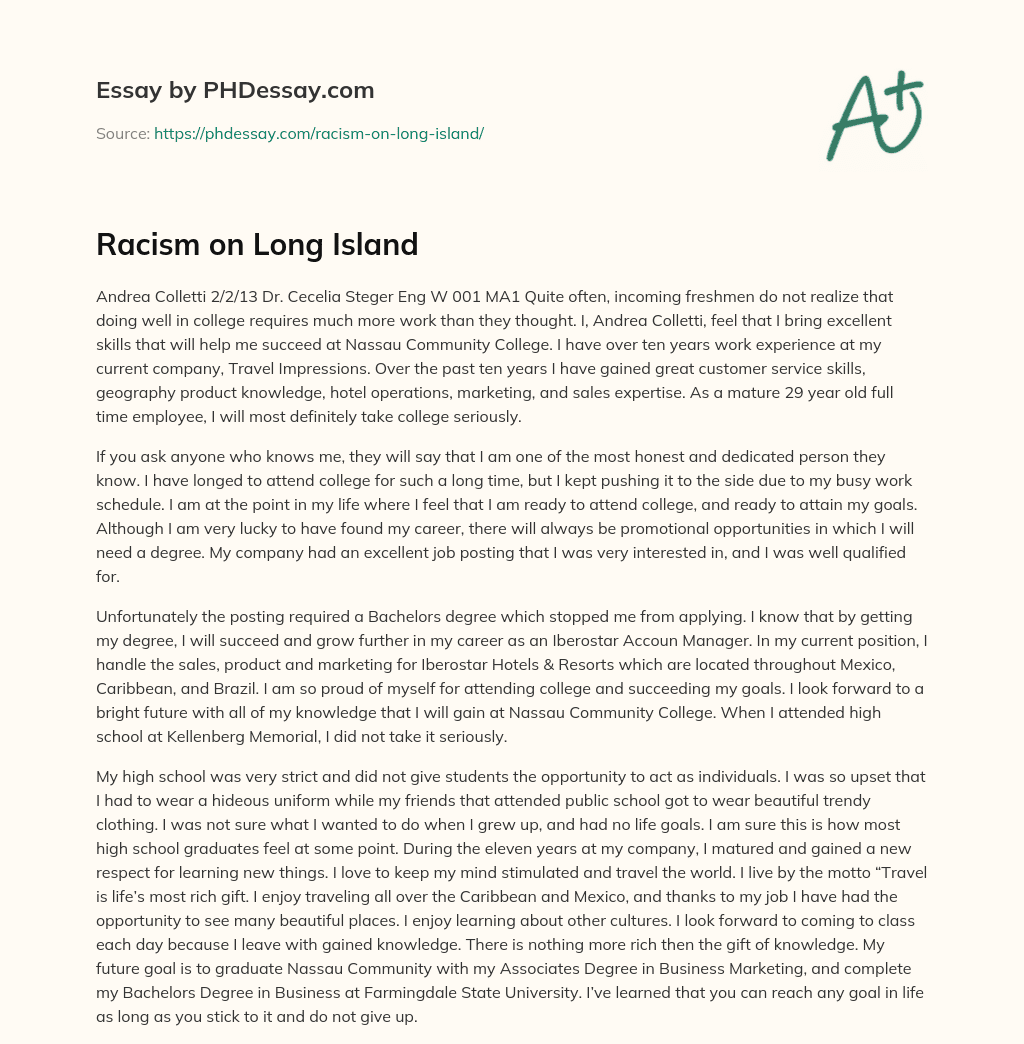 Racism on Long Island essay