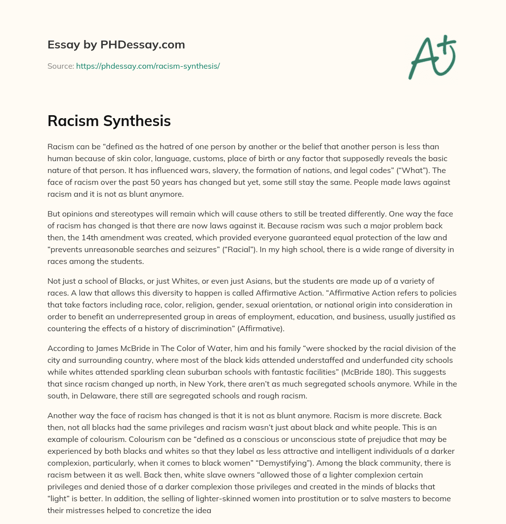 Racism Synthesis essay