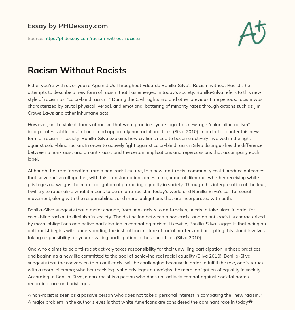 Racism Without Racists essay