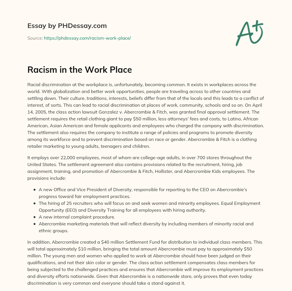 Racism in the Work Place essay