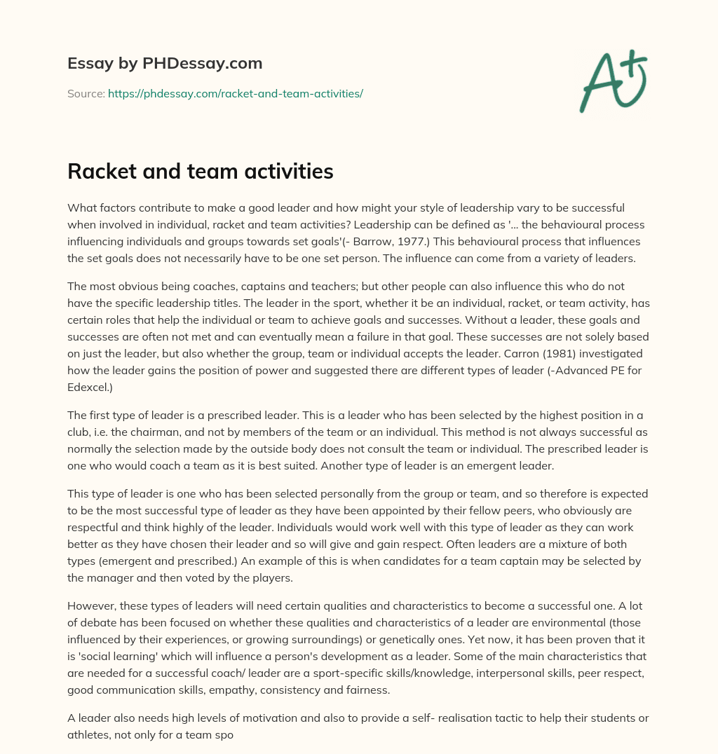 Racket and team activities essay