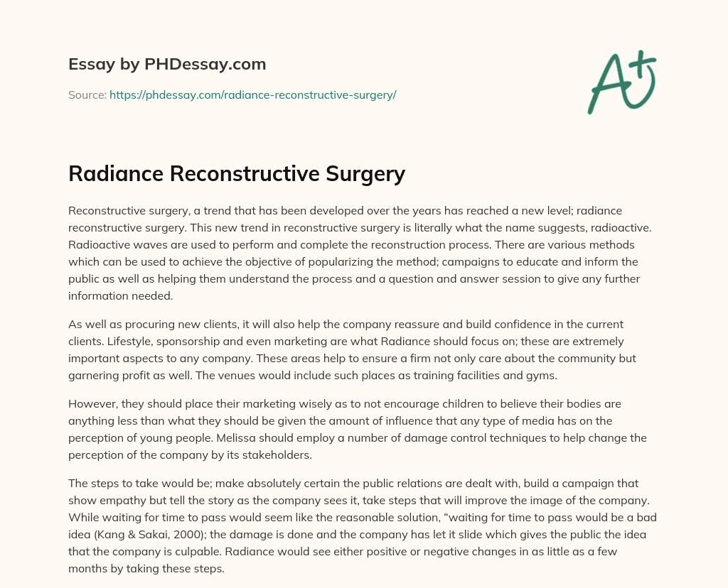 Radiance Reconstructive Surgery essay
