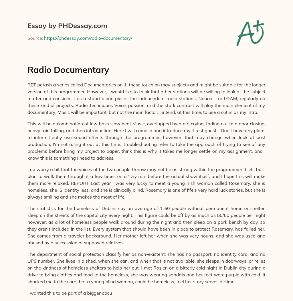 Radio Documentary essay