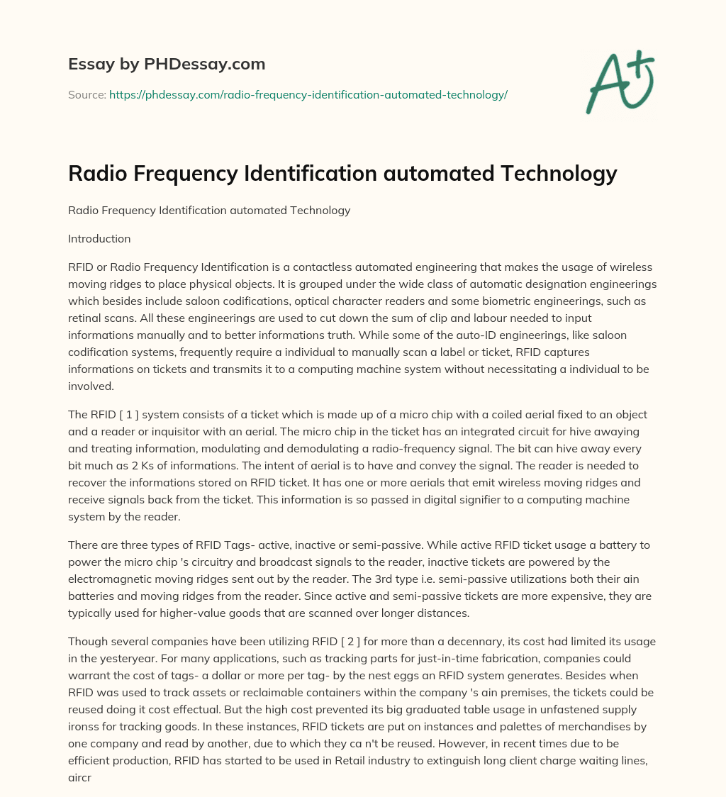 Radio Frequency Identification automated Technology essay