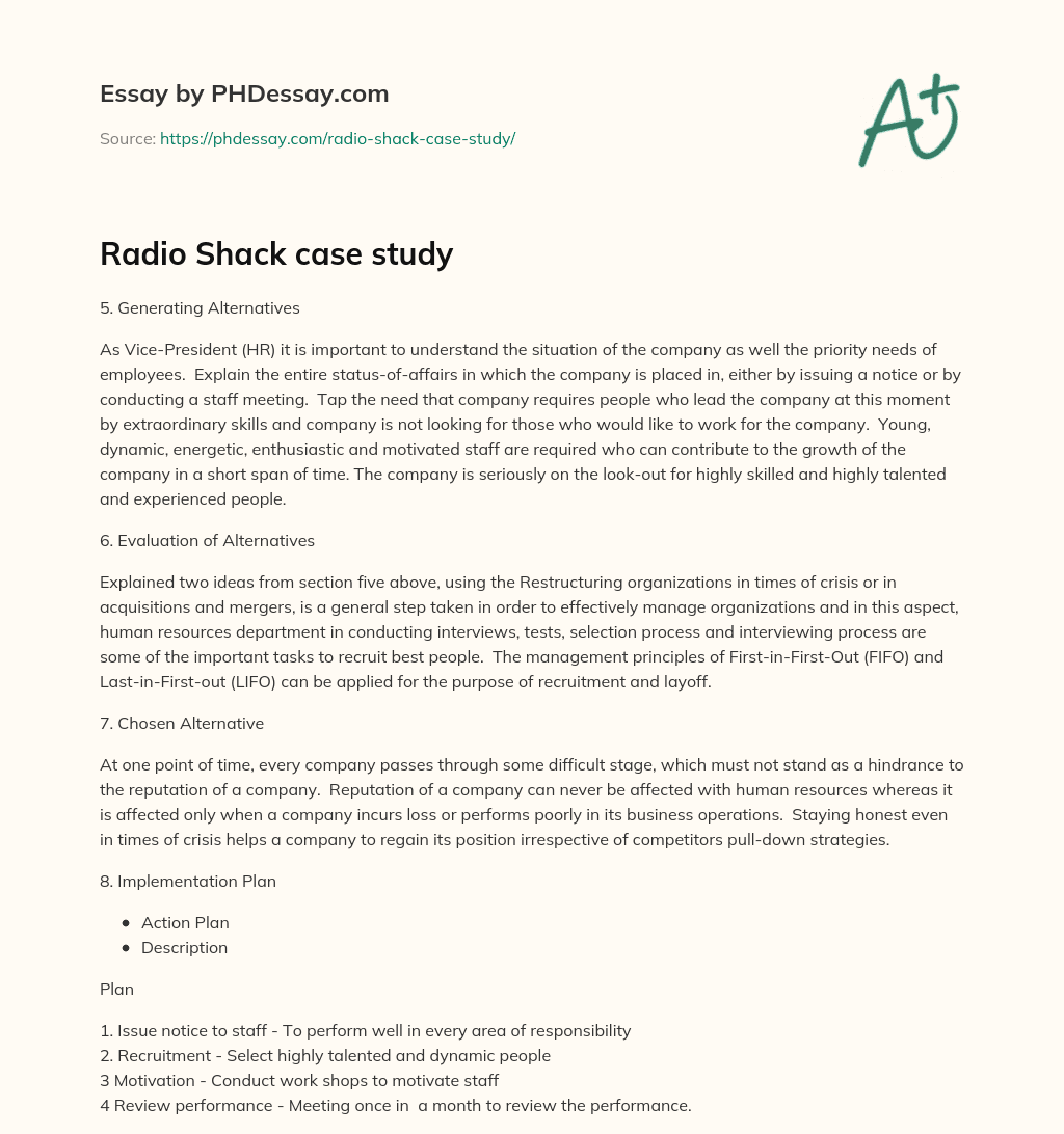 Radio Shack case study essay